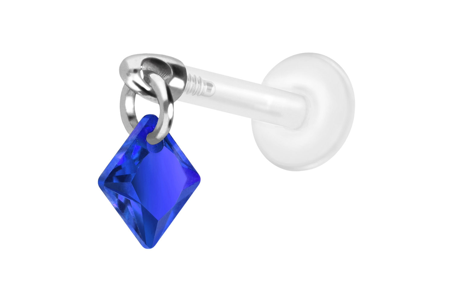 PTFE Labret Piercing mit Innengewinde + Titan-Aufsatz KRISTALLQUADRAT